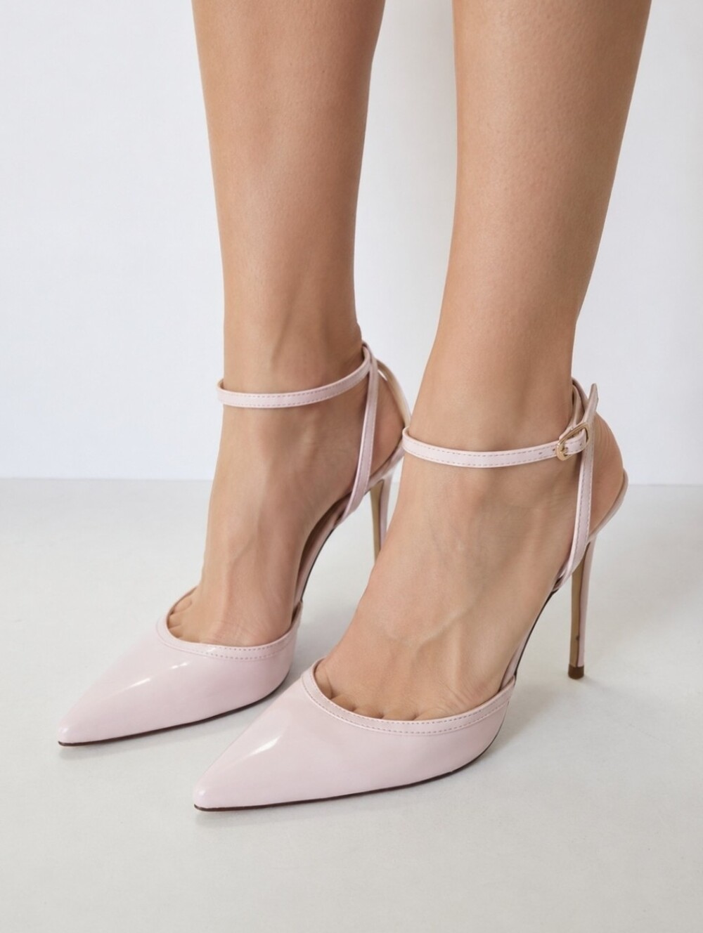 Femme LA Pink Pointed-Toe Ankle-Strap Pumps Size 40
